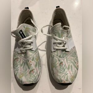 New Balance White and Green Floral Sneakers